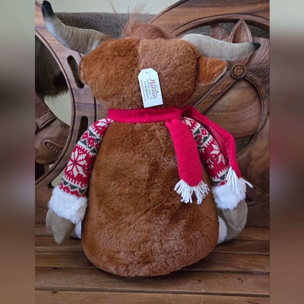 Plush Large Holiday Christmas Festive Highland Boy Cow Sitter 19